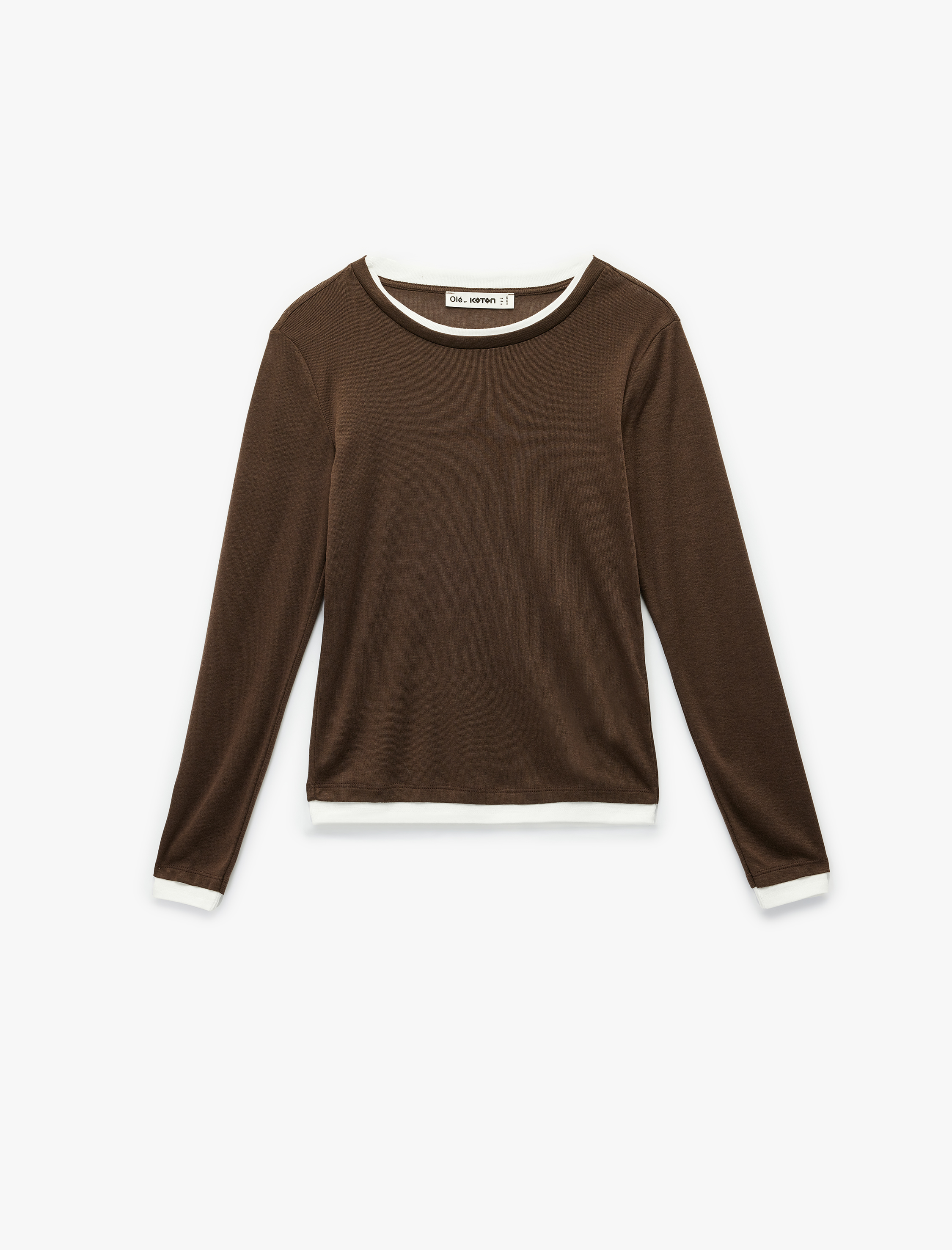   Bisiklet Yaka Biyeli Slim Fit Viskon Karışımlı Uzun Kollu Tişört