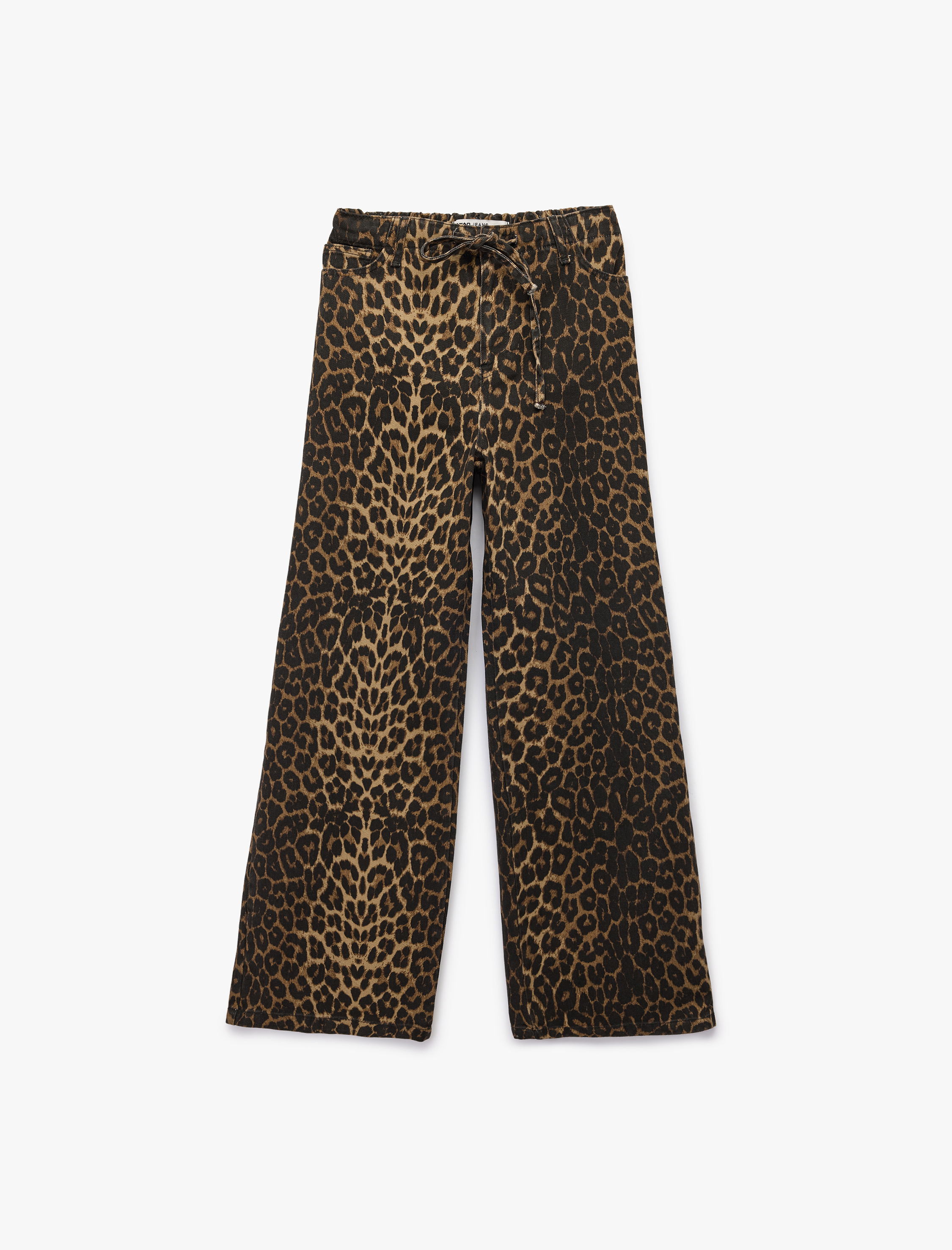   Normal Bel Düğmeli Cepli Düz Paça Leopar Desenli Pantolon -Straight Fit Jeans
