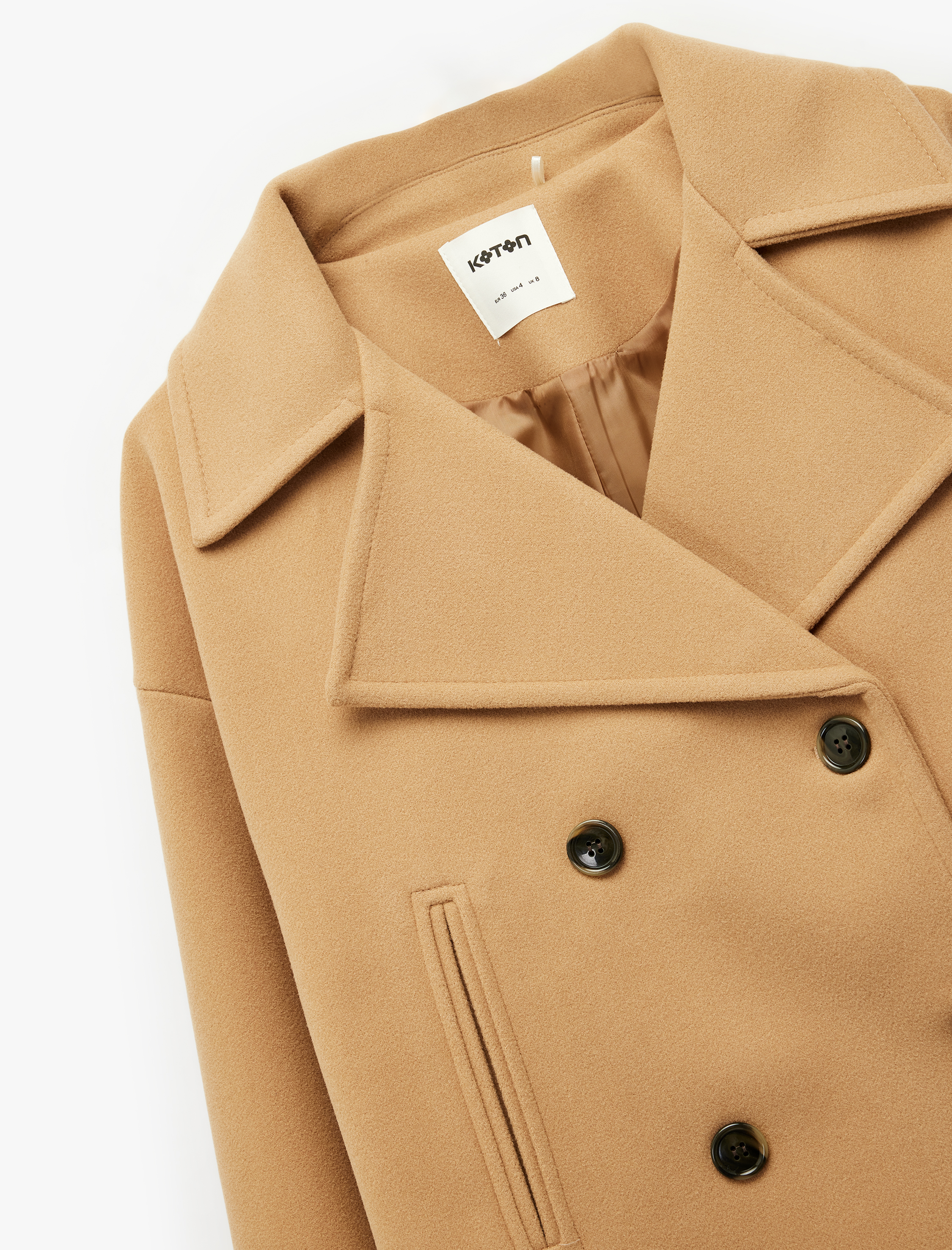   Kısa Kaban Kaşe Düğmeli Cepli Uzun Kollu Kruvaze