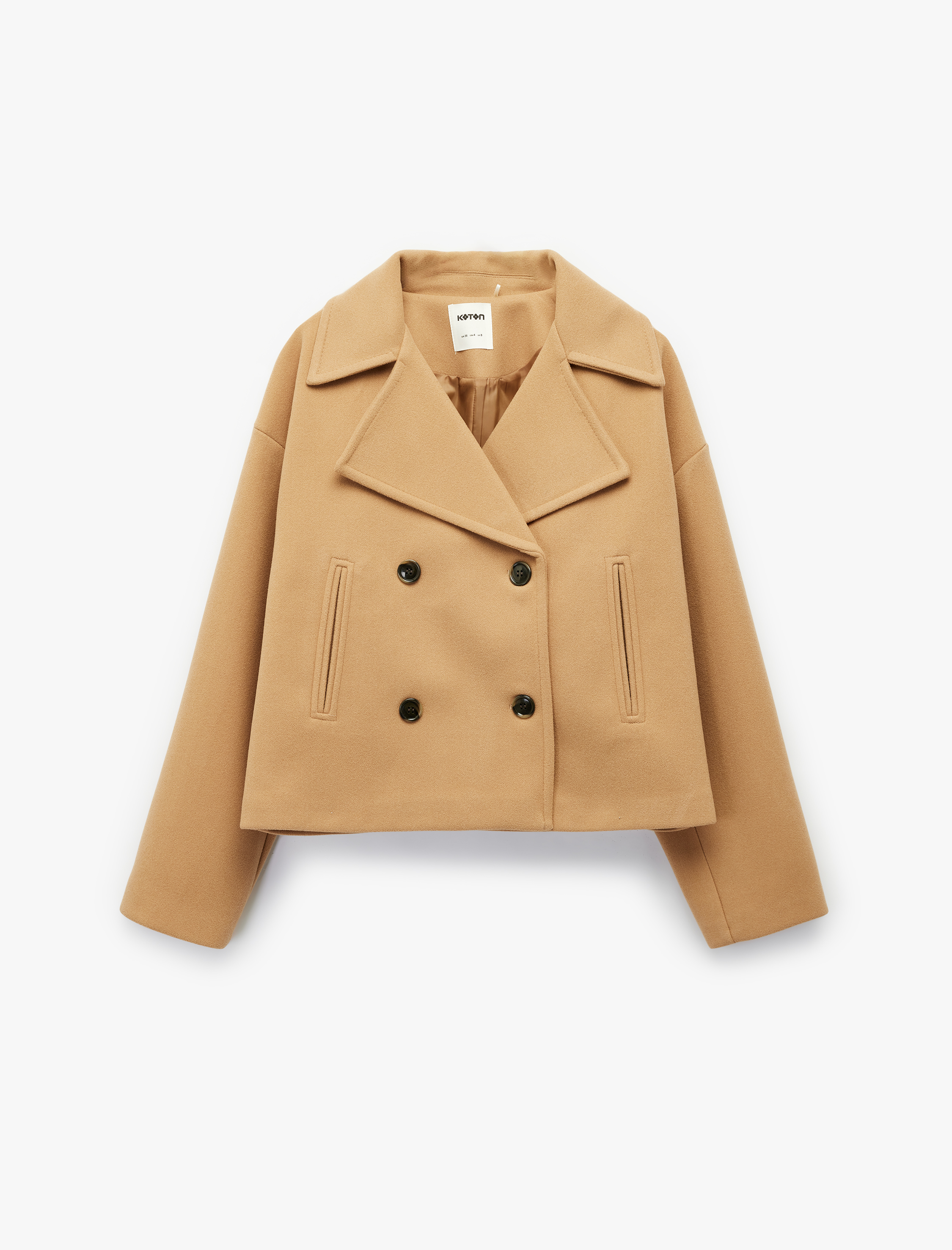   Kısa Kaban Kaşe Düğmeli Cepli Uzun Kollu Kruvaze