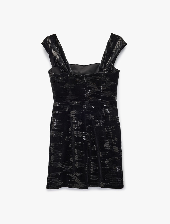  Straplez Payetli Kolsuz Bodycon Mini Abiye Elbise