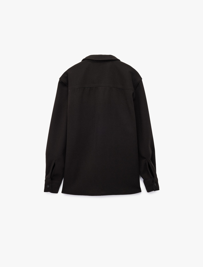  Viskon Karışımlı Cep Detaylı Uzun Kollu Düğmeli Klasik Yaka Gömlek Ceket