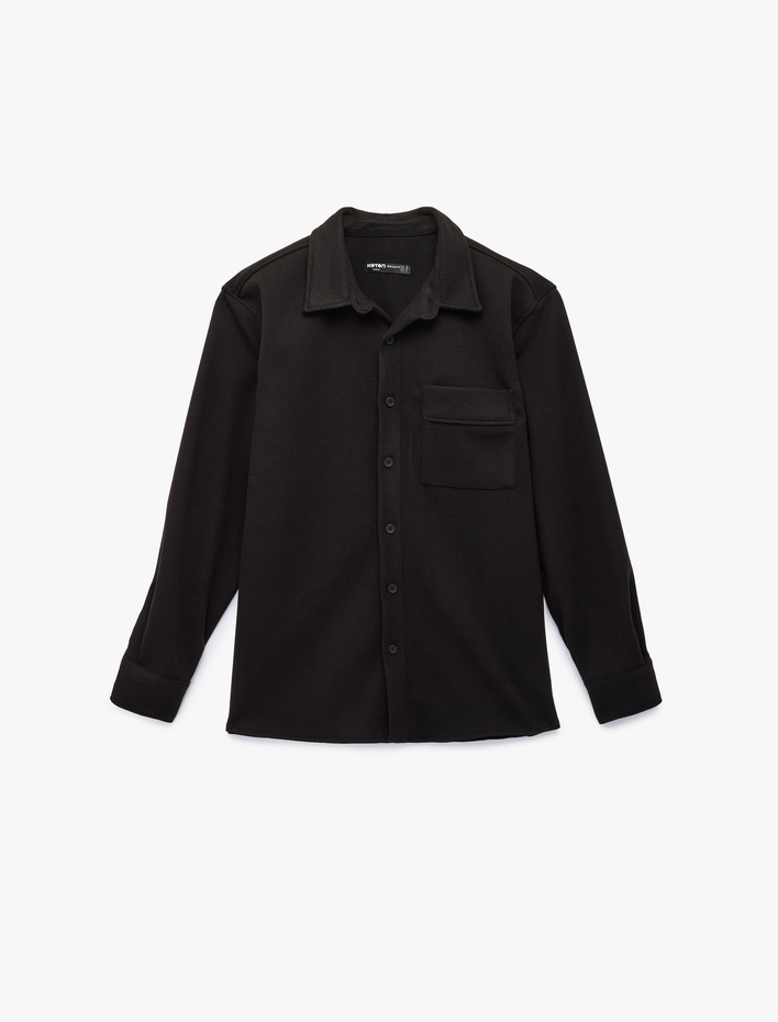  Viskon Karışımlı Cep Detaylı Uzun Kollu Düğmeli Klasik Yaka Gömlek Ceket