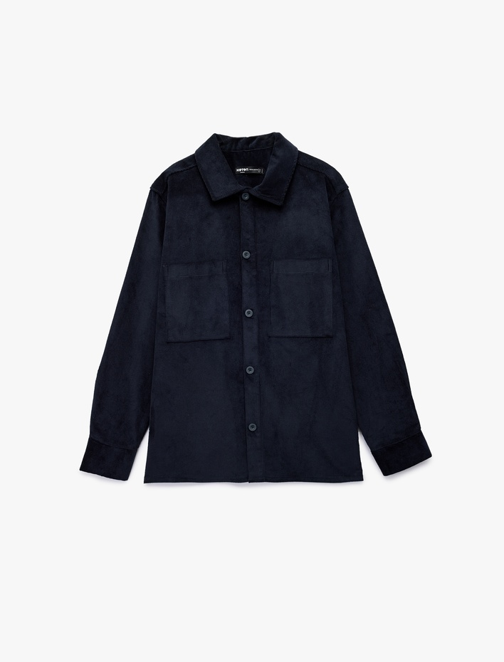  Regular Fit Pamuklu Cepli Klasik Yaka Uzun Kollu Fitilli Kadife Gömlek Ceket