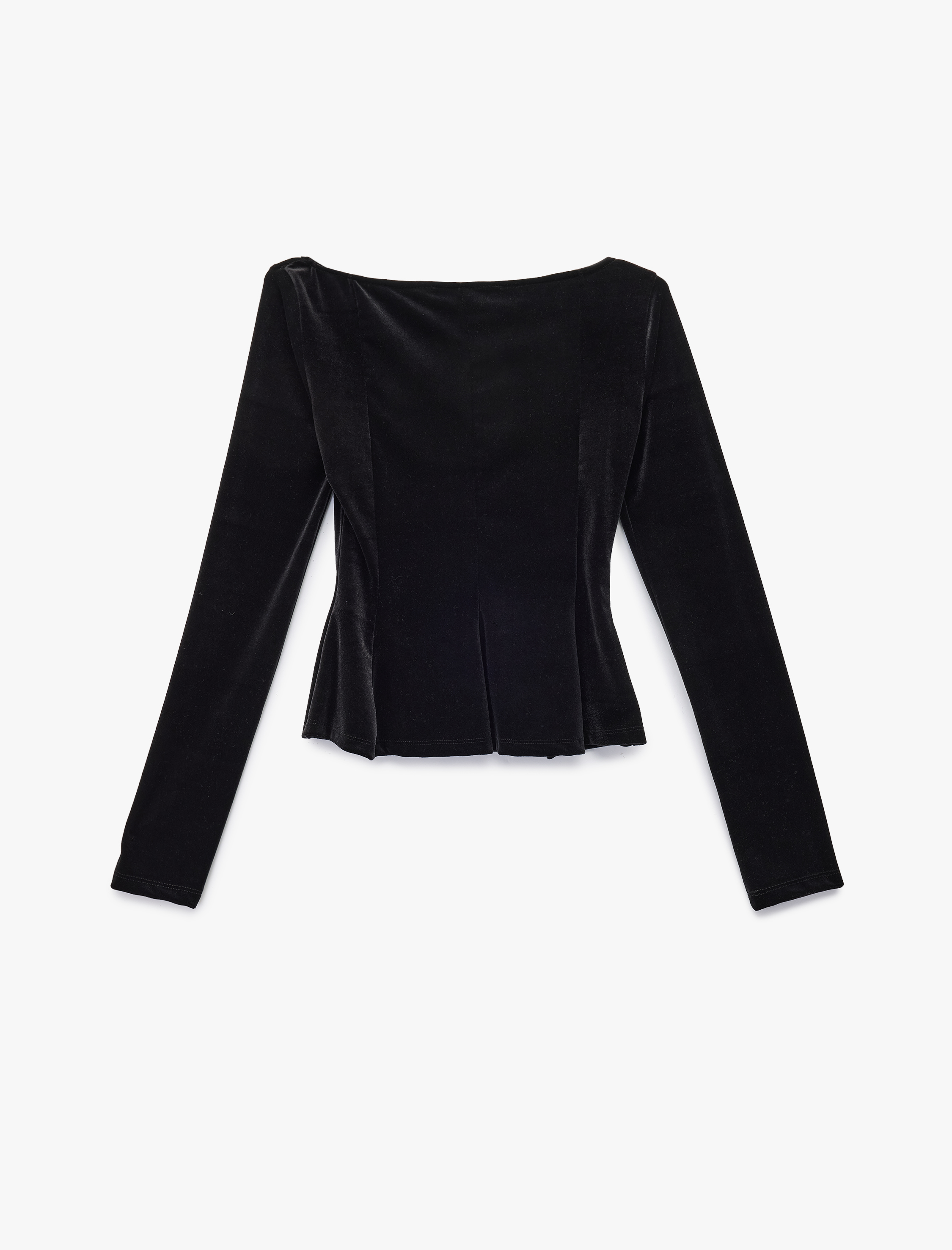   Slim Fit Kayık Yaka Uzun Kollu Kadife Peplum Tişört