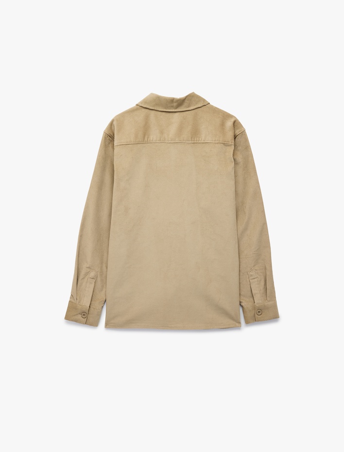  Regular Fit Pamuklu Cepli Klasik Yaka Uzun Kollu Fitilli Kadife Gömlek Ceket