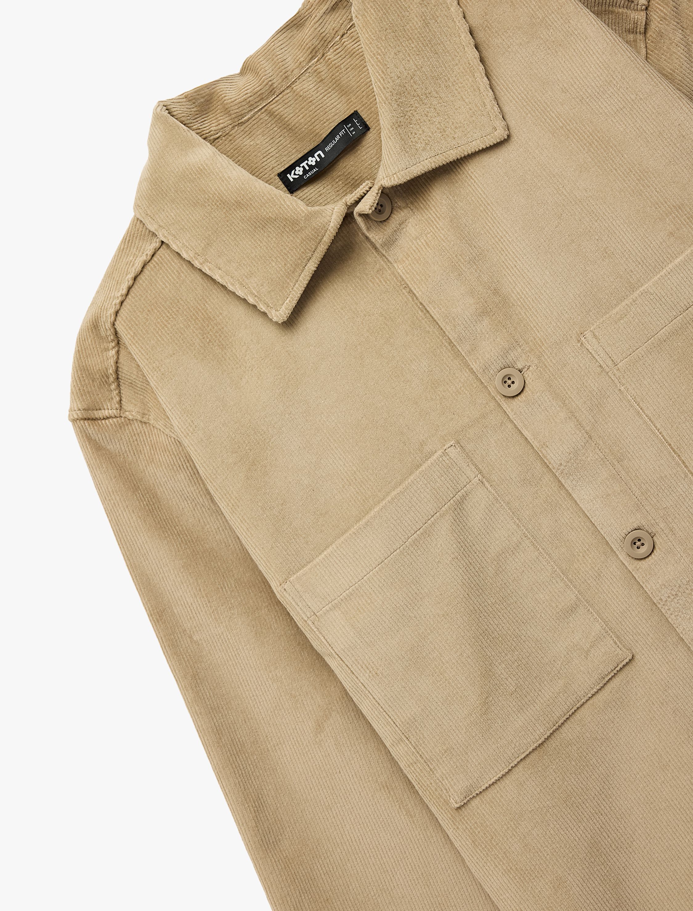   Regular Fit Pamuklu Cepli Klasik Yaka Uzun Kollu Fitilli Kadife Gömlek Ceket