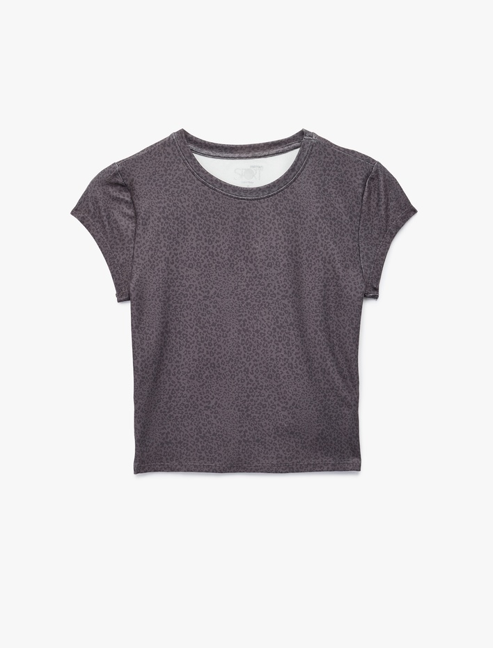  Kısa Kollu Bisiklet Yaka Leopar Baskılı Spor Tişört