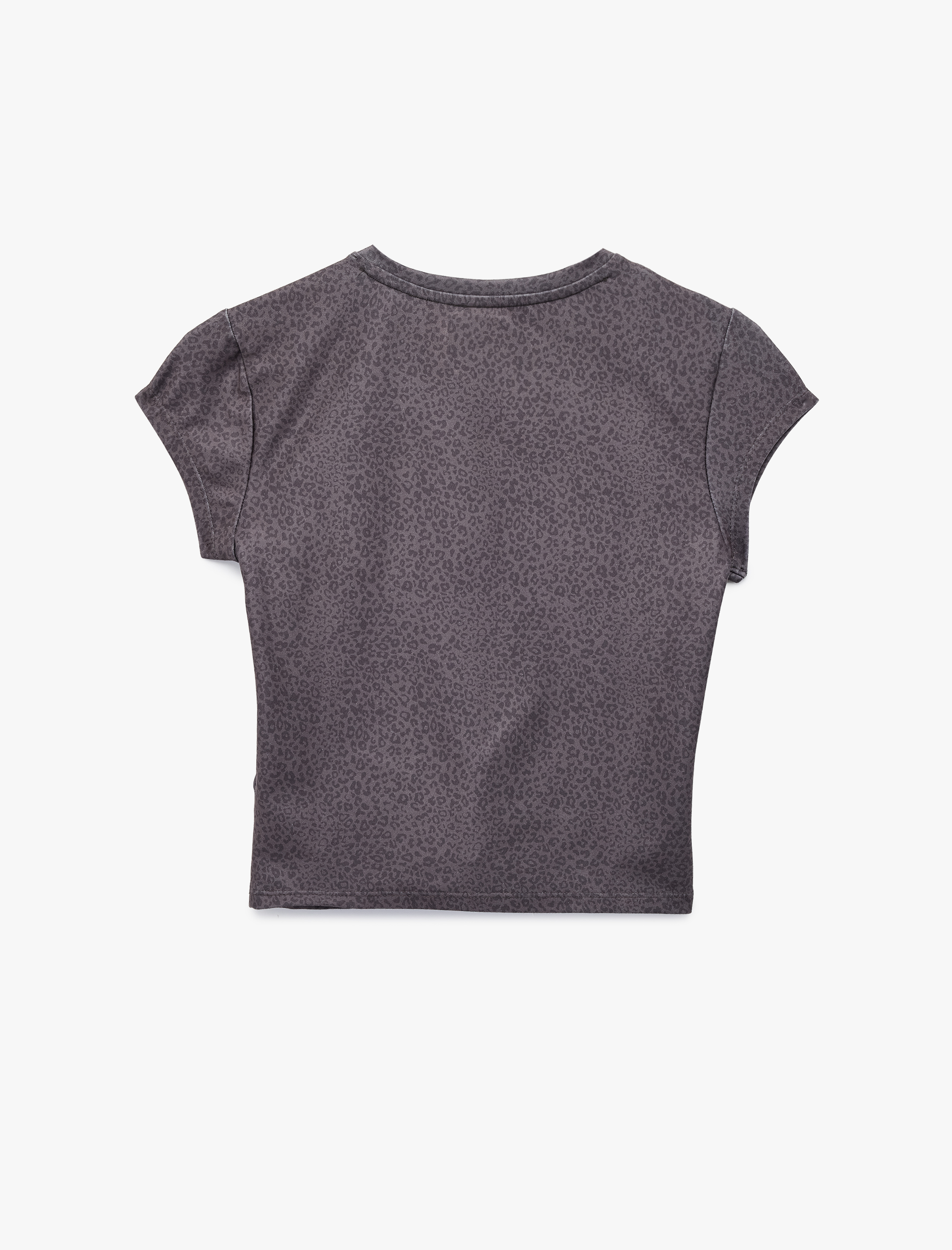   Kısa Kollu Bisiklet Yaka Leopar Baskılı Spor Tişört