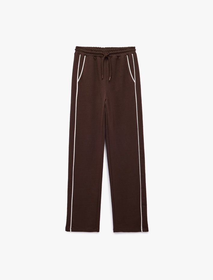  Yüksek Bel Lastikli Cep Detaylı Biyeli Oversize Geniş Paça Eşofman Altı