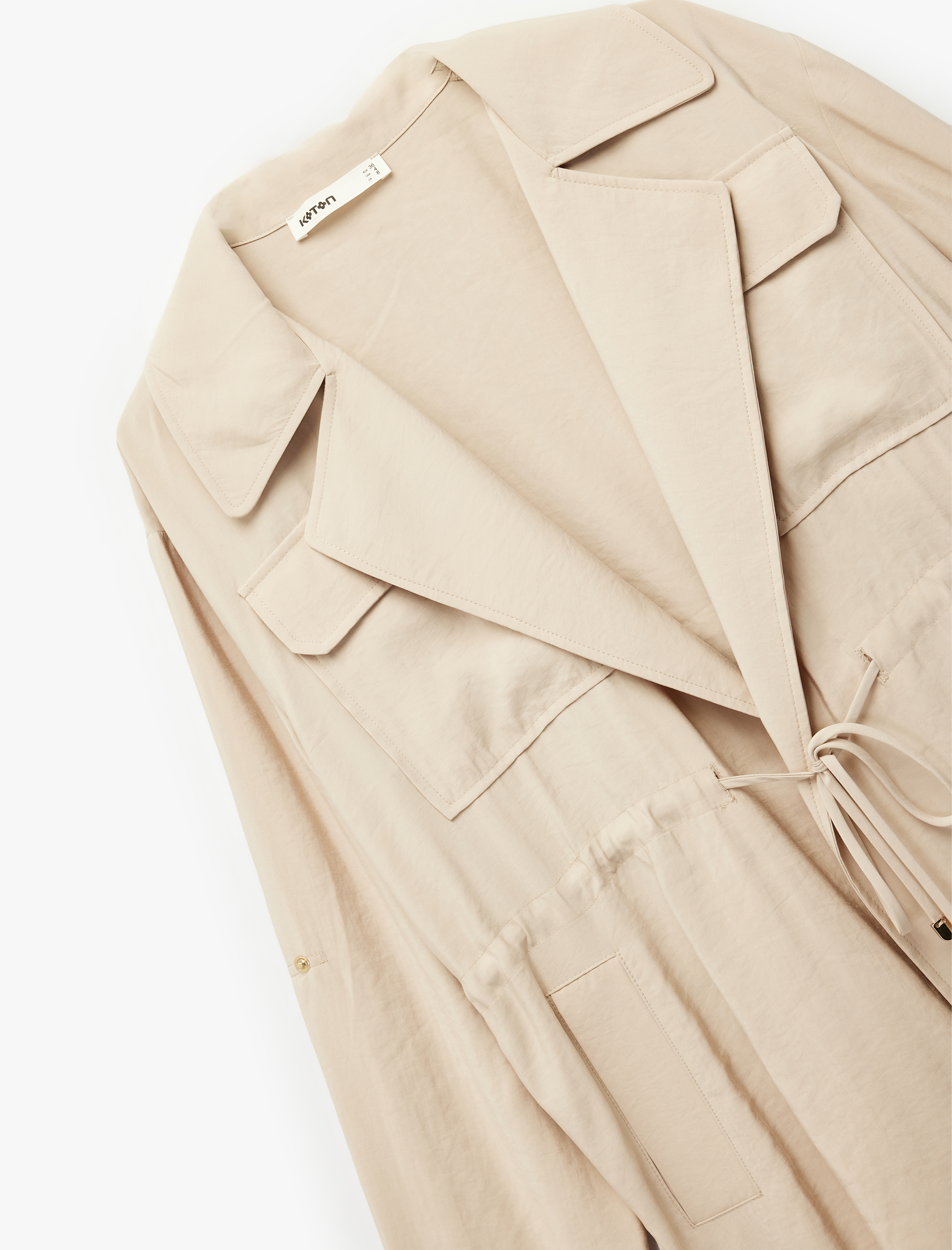   Modal Kumaş Uzun Kollu Kapaklı Cep Detaylı Bağlama Detaylı Oversize Ceket