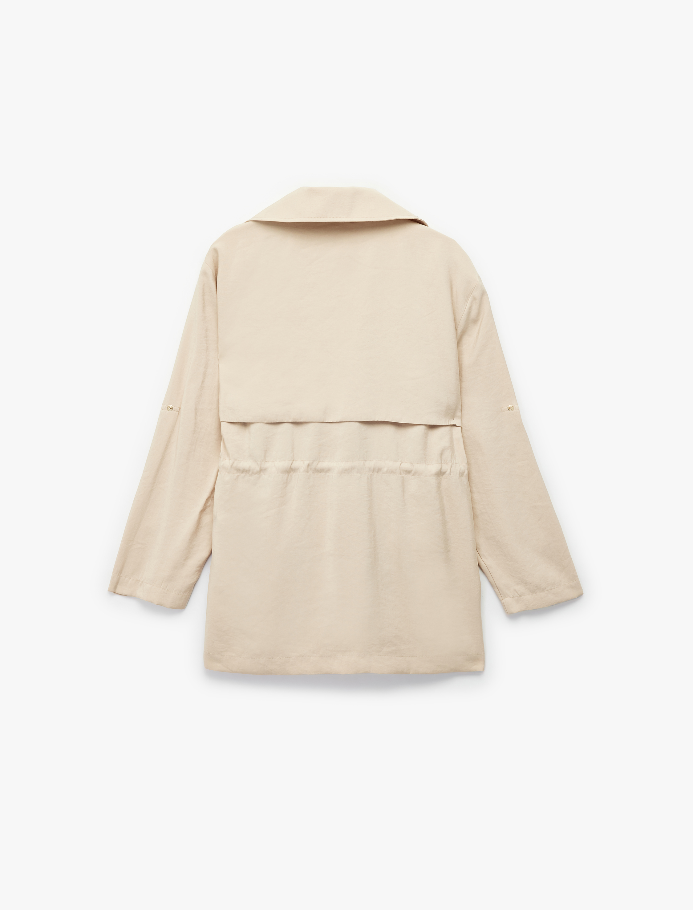   Modal Kumaş Uzun Kollu Kapaklı Cep Detaylı Bağlama Detaylı Oversize Ceket