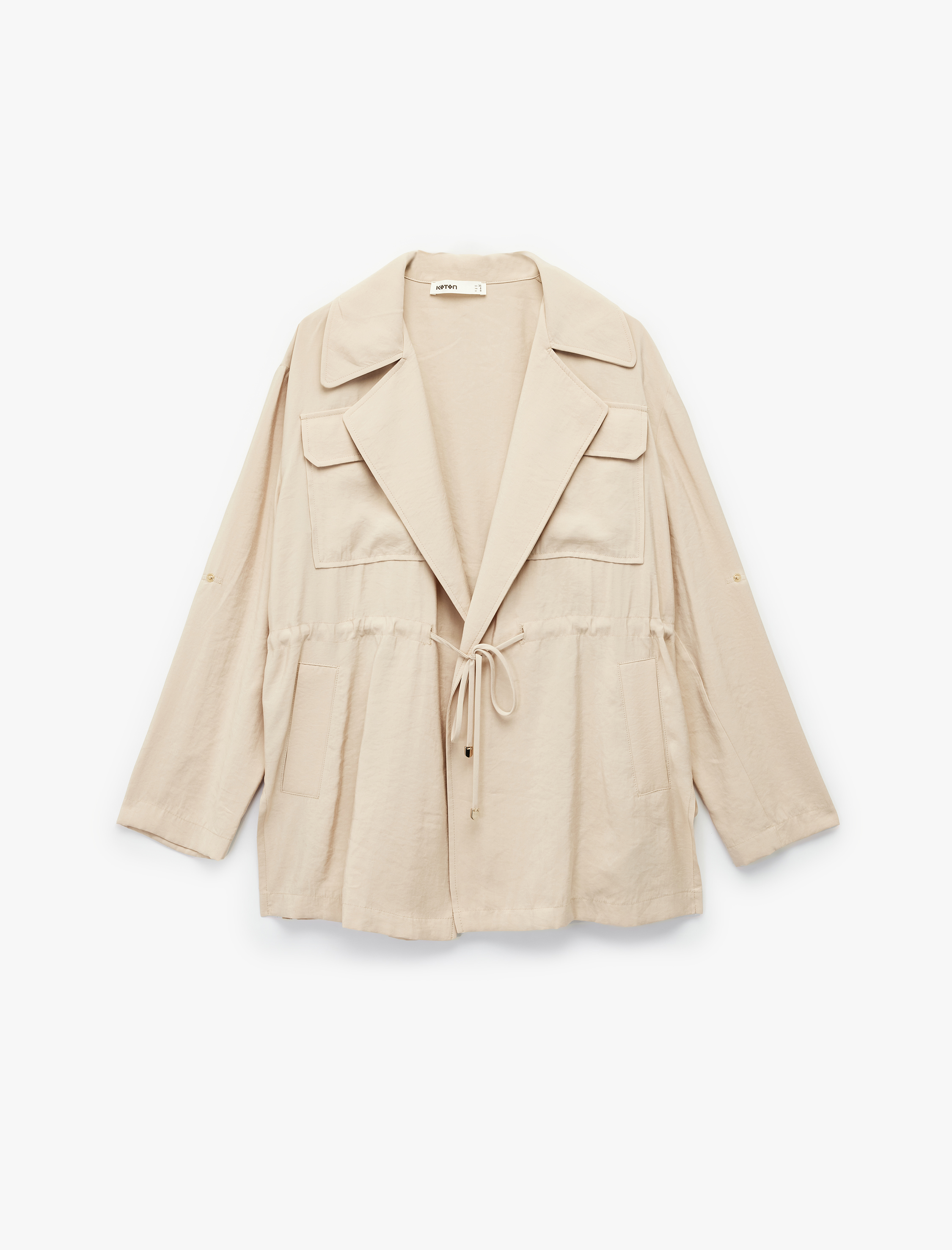   Modal Kumaş Uzun Kollu Kapaklı Cep Detaylı Bağlama Detaylı Oversize Ceket