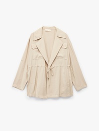 Modal Kumaş Uzun Kollu Kapaklı Cep Detaylı Bağlama Detaylı Oversize Ceket