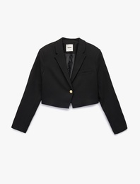 Uzun Kollu Kruvaze Düğmeli Crop Blazer Ceket