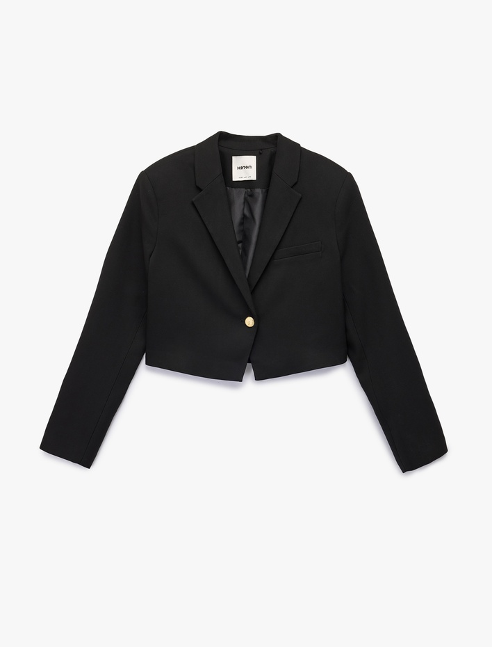  Uzun Kollu Kruvaze Düğmeli Crop Blazer Ceket