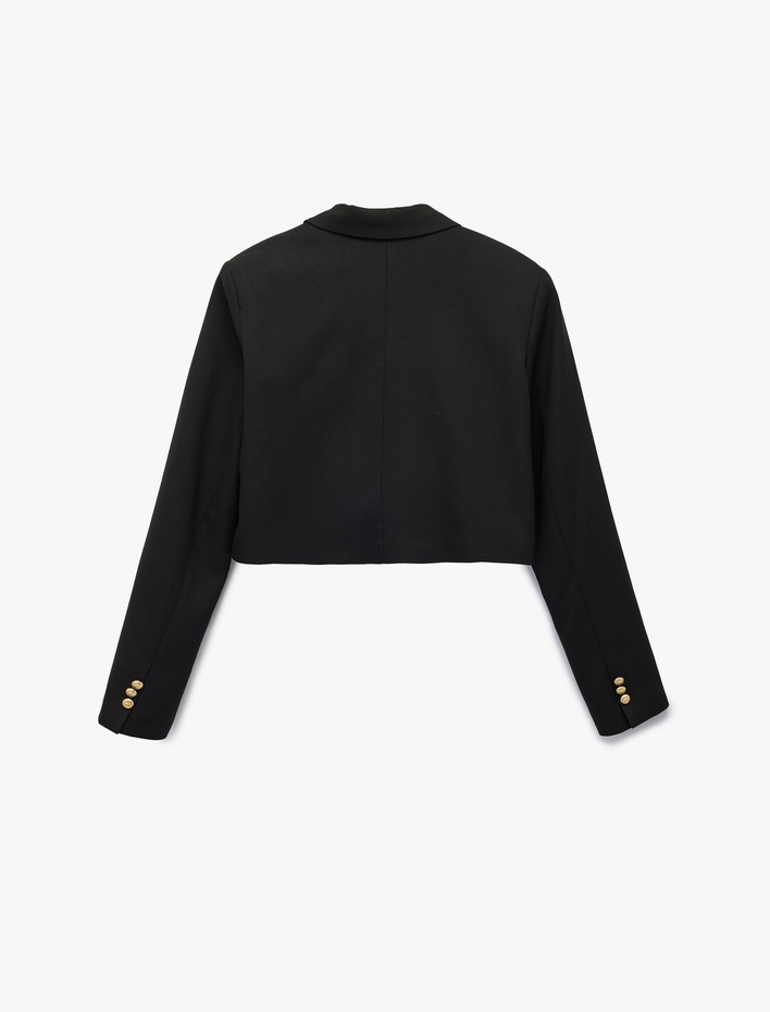  Uzun Kollu Kruvaze Düğmeli Crop Blazer Ceket
