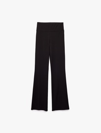 Yüksek Bel Dokulu İspanyol Paça Spor Tayt