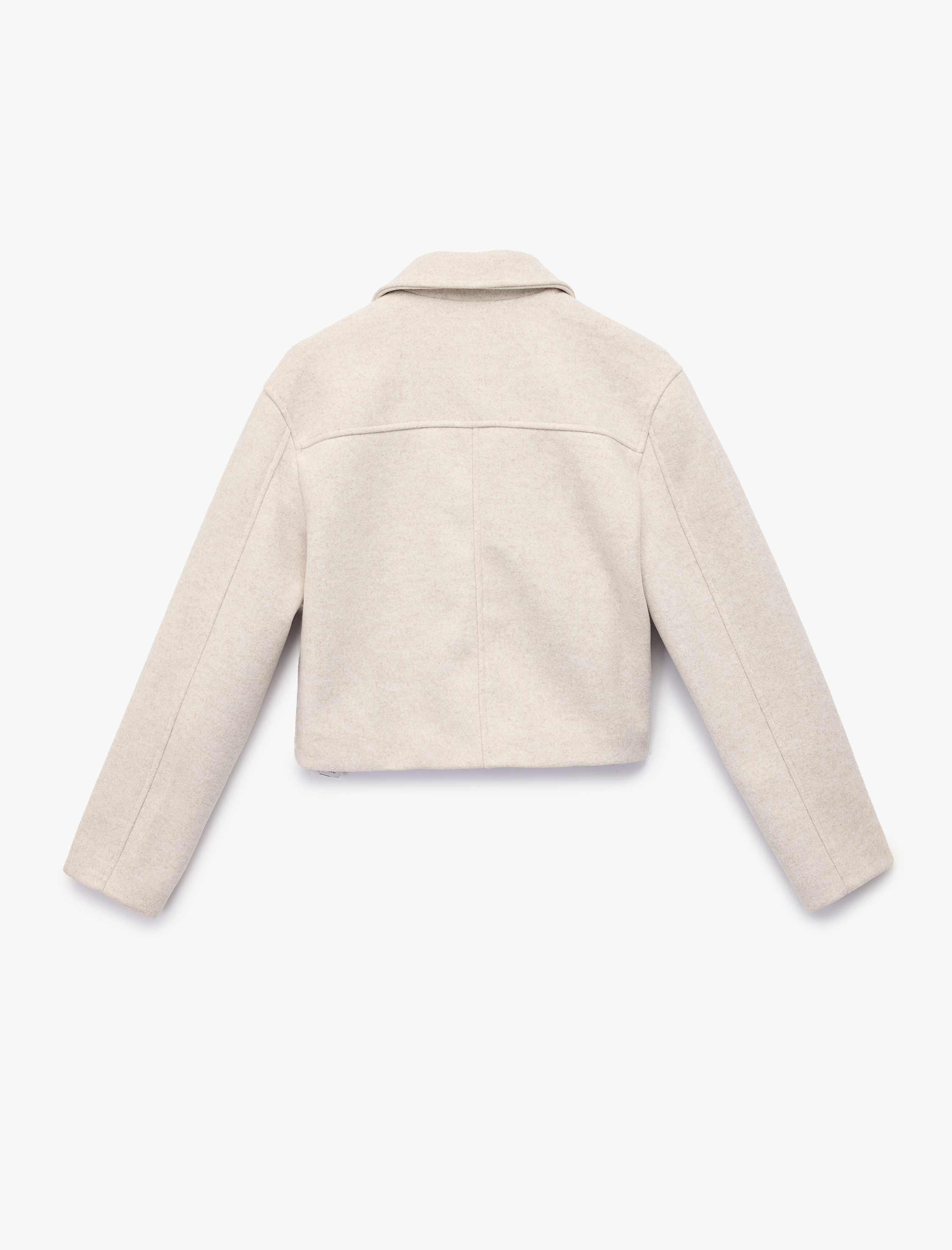   Regular Fit Uzun Kollu Cepli Fermuarlı Crop Kaşe Ceket