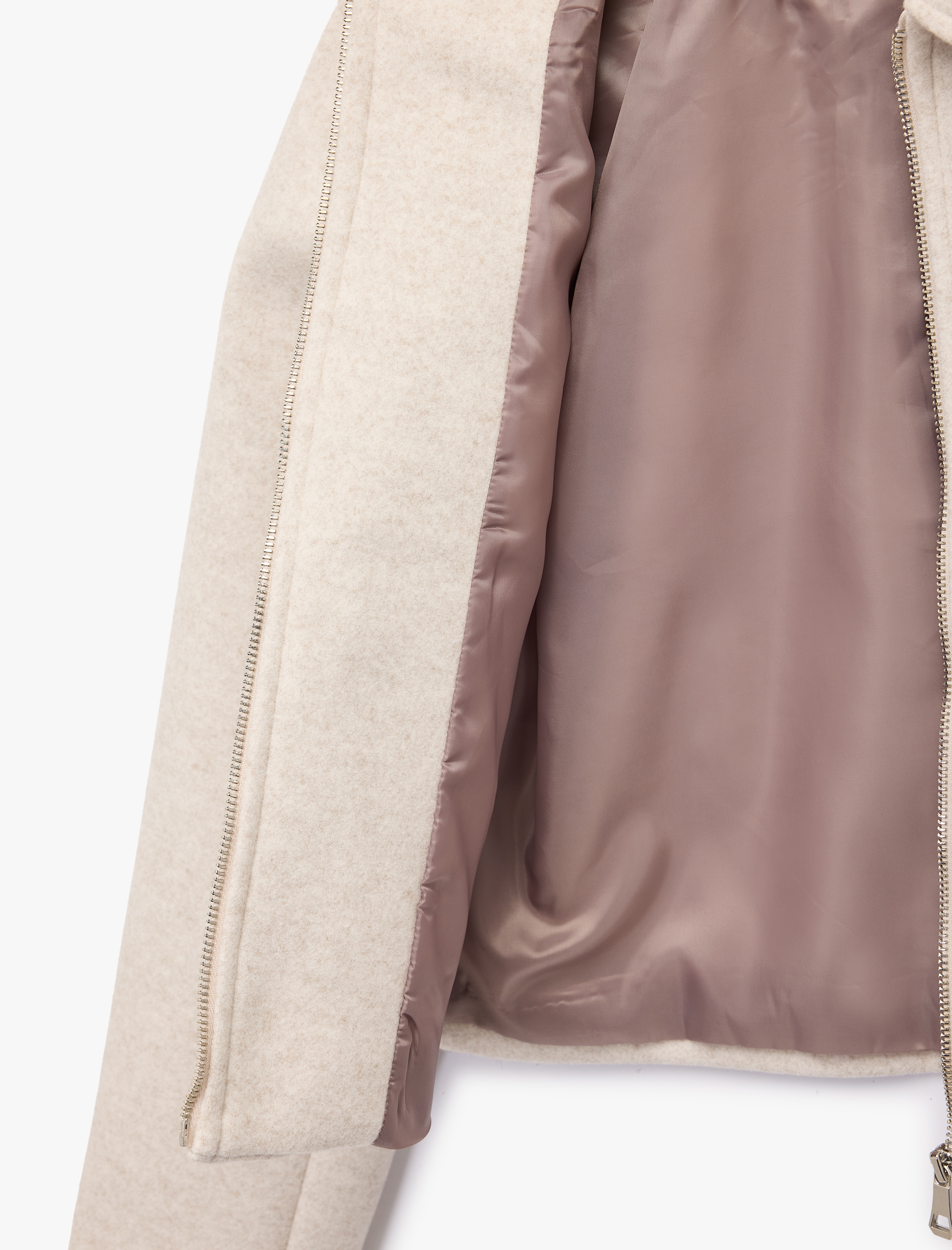   Regular Fit Uzun Kollu Cepli Fermuarlı Crop Kaşe Ceket