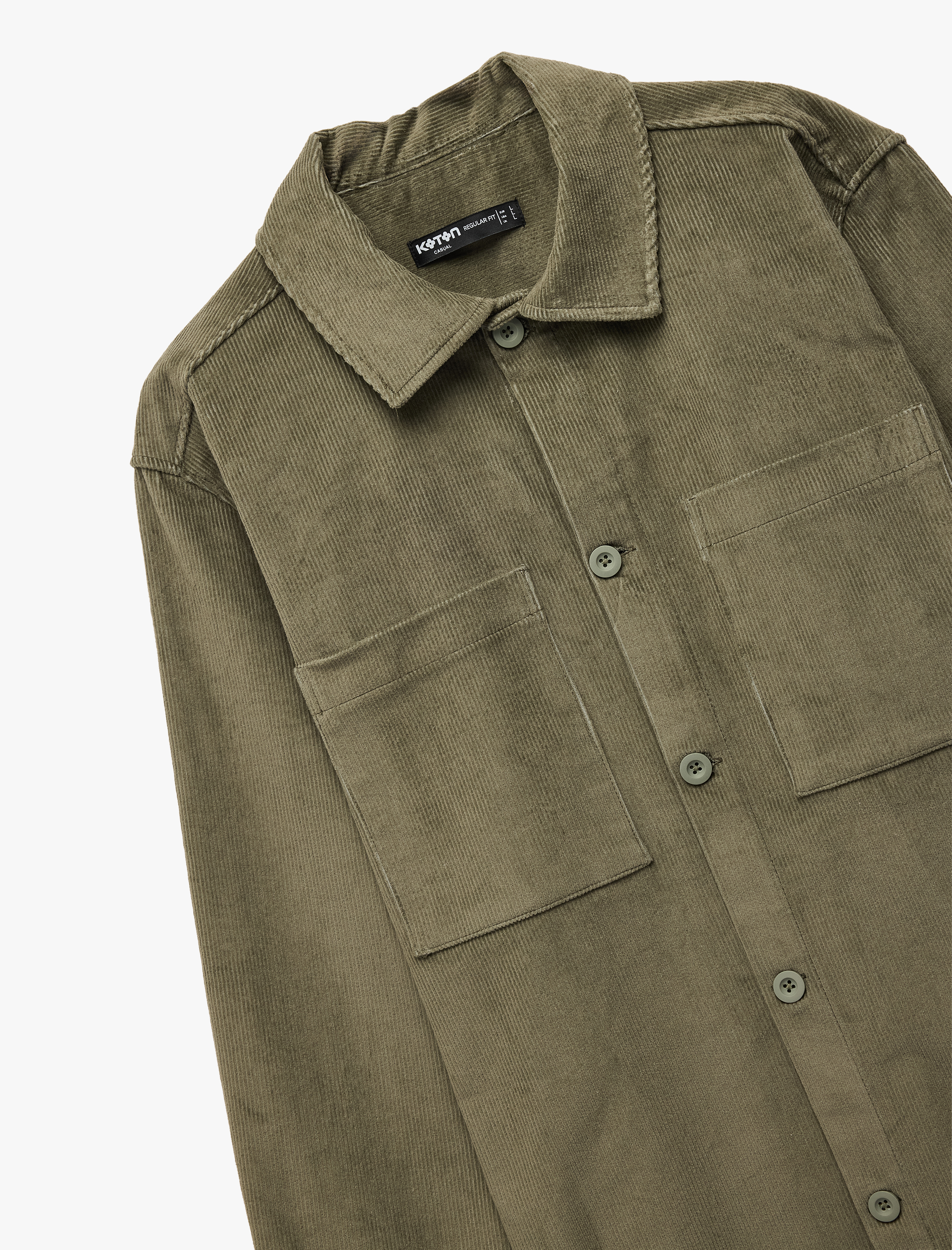   Regular Fit Pamuklu Cepli Klasik Yaka Uzun Kollu Fitilli Kadife Gömlek Ceket