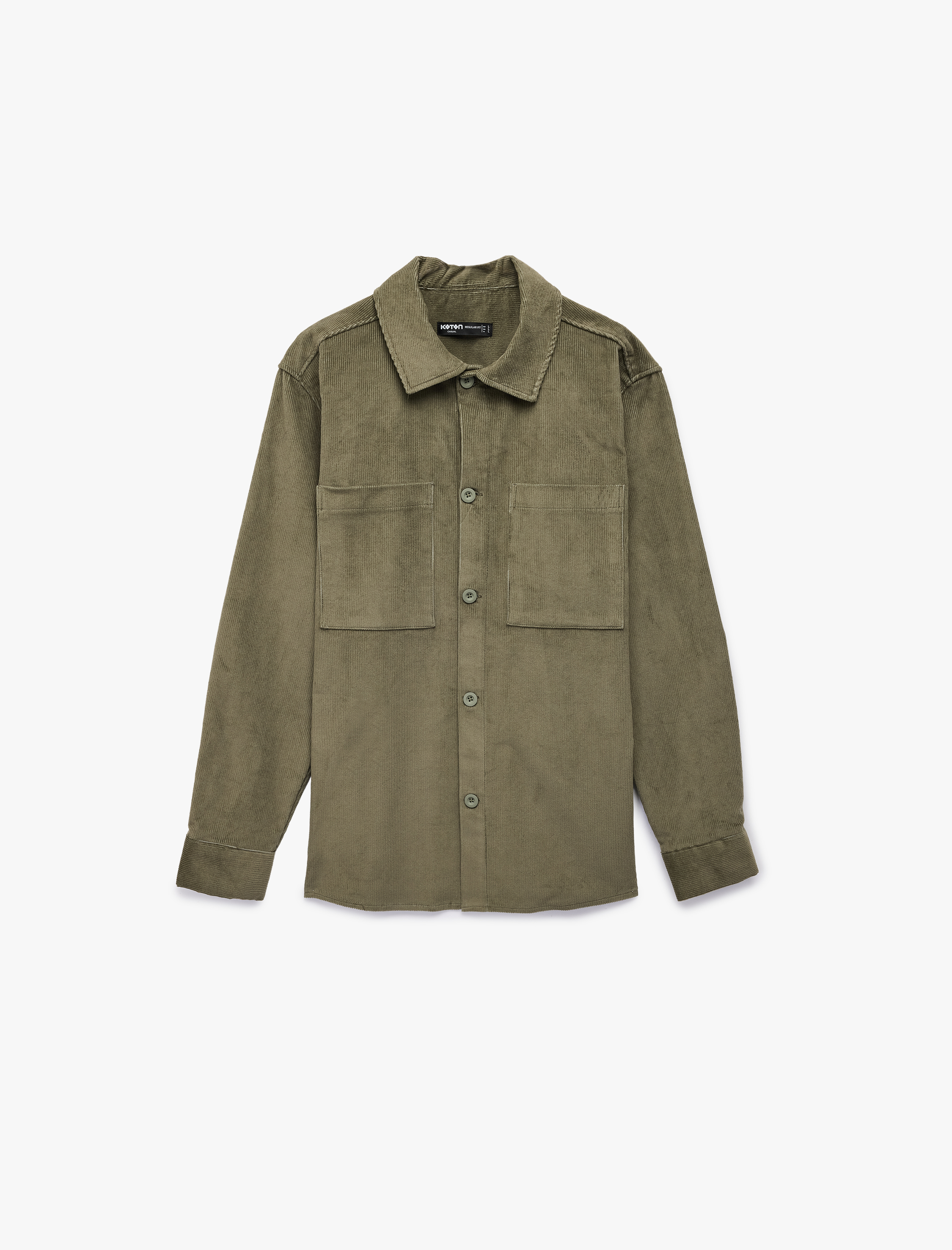   Regular Fit Pamuklu Cepli Klasik Yaka Uzun Kollu Fitilli Kadife Gömlek Ceket