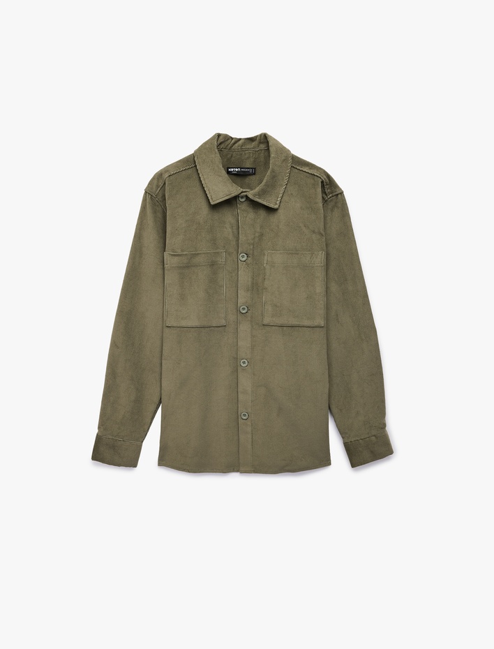  Regular Fit Pamuklu Cepli Klasik Yaka Uzun Kollu Fitilli Kadife Gömlek Ceket