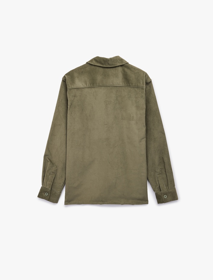  Regular Fit Pamuklu Cepli Klasik Yaka Uzun Kollu Fitilli Kadife Gömlek Ceket