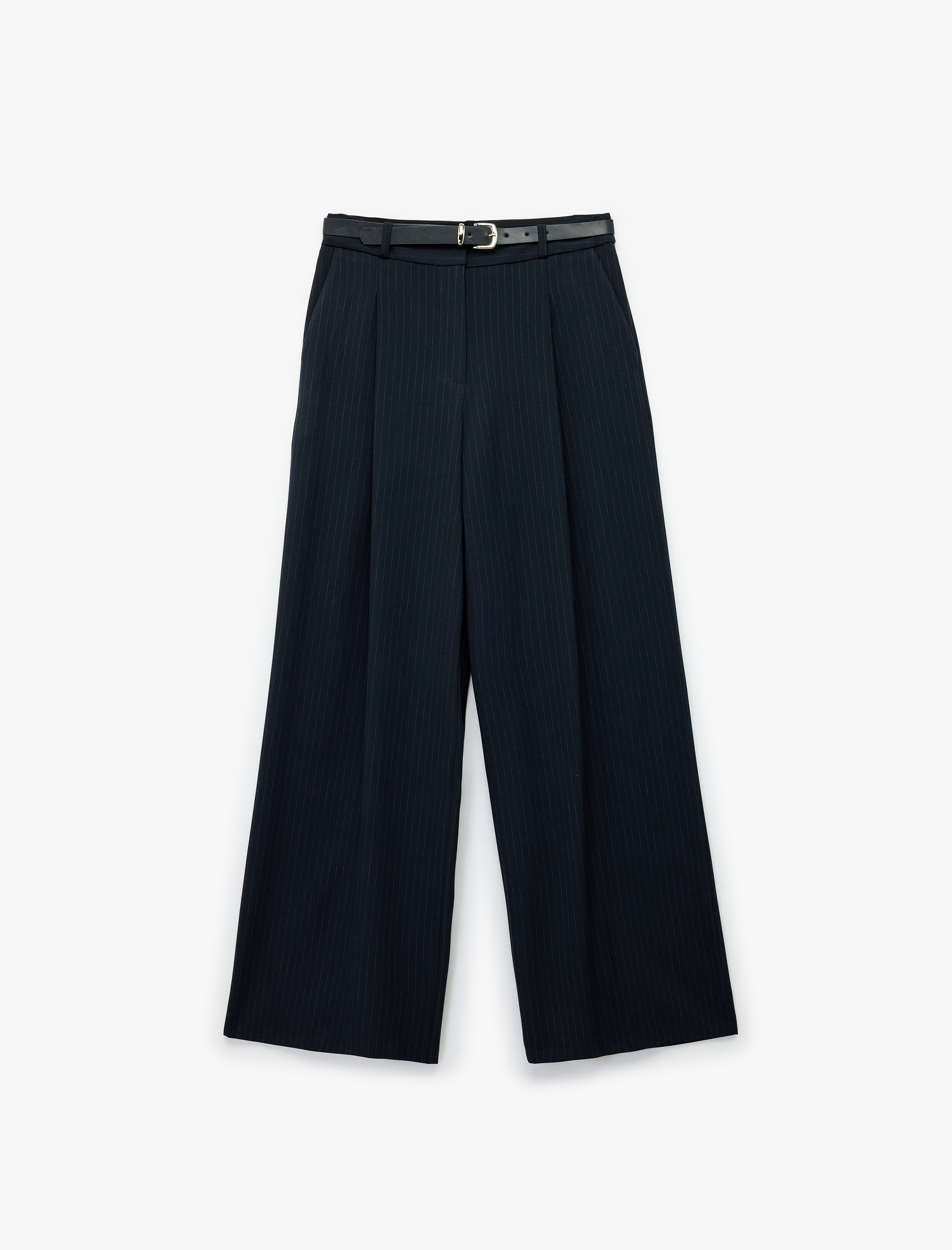   Cepli Kemer Detaylı Geniş Paça Kumaş Baggy Pantolon