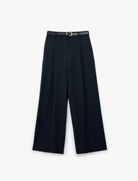 Cepli Kemer Detaylı Geniş Paça Kumaş Baggy Pantolon