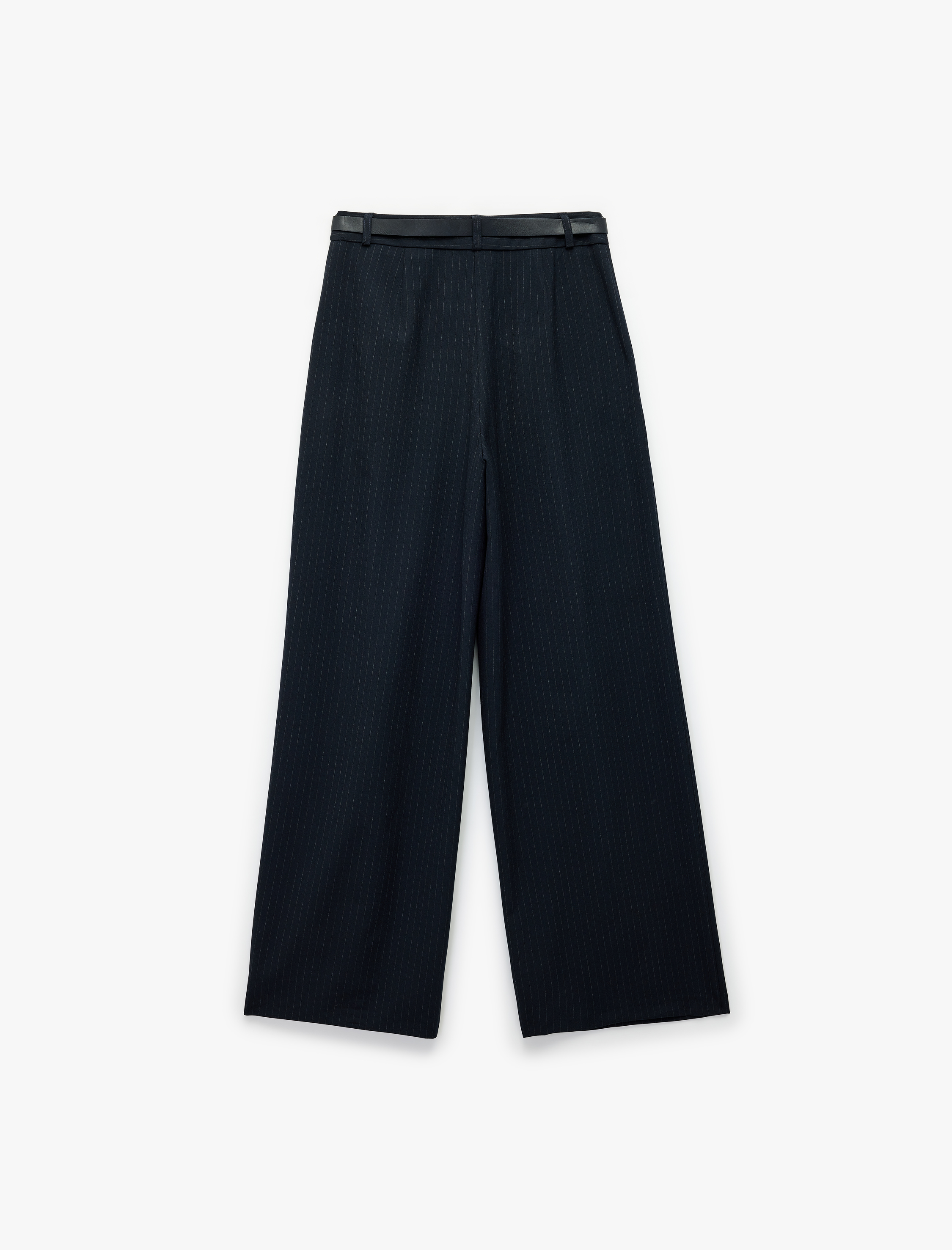   Cepli Kemer Detaylı Geniş Paça Kumaş Baggy Pantolon