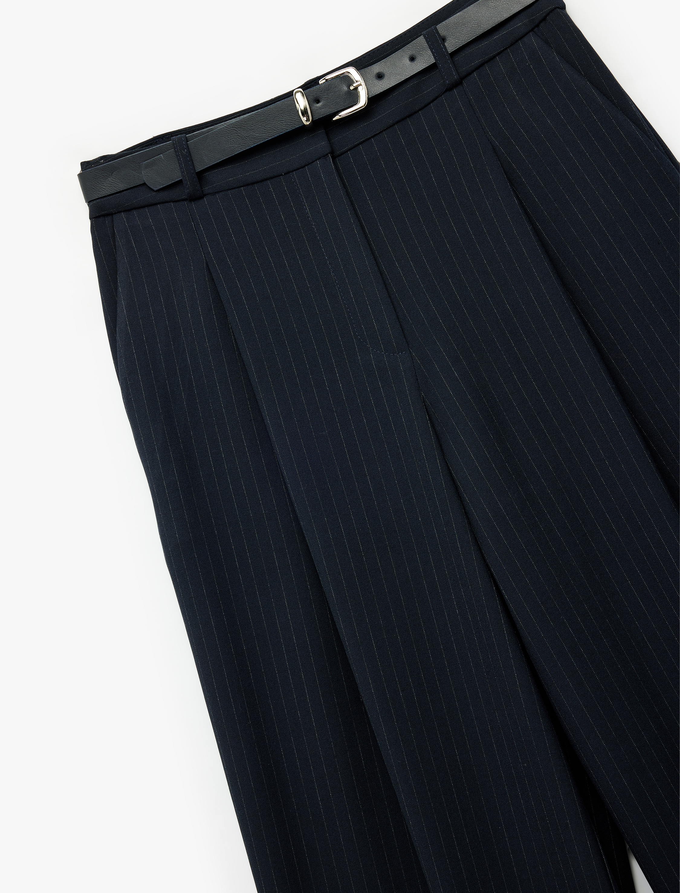   Cepli Kemer Detaylı Geniş Paça Kumaş Baggy Pantolon