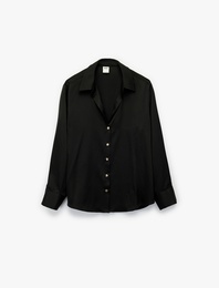 Klasik Yaka Rahat Kalıp Düğmeli Uzun Kollu Gömlek