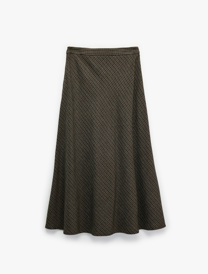  Rahat Kalıp Çan Kesim Midi Boy Desenli Kışlık Etek