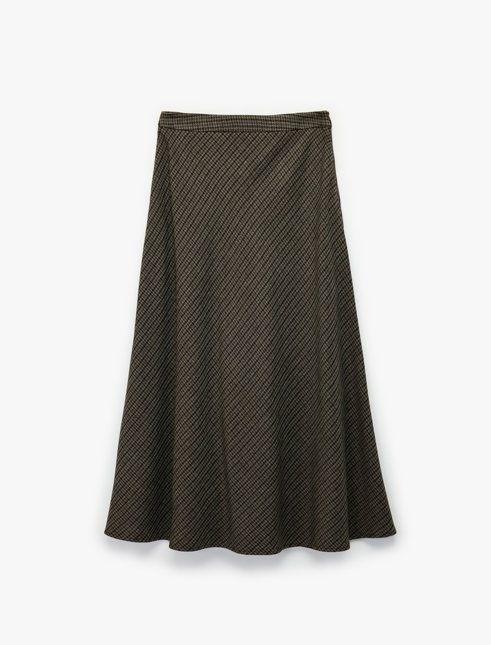  Rahat Kalıp Çan Kesim Midi Boy Desenli Kışlık Etek