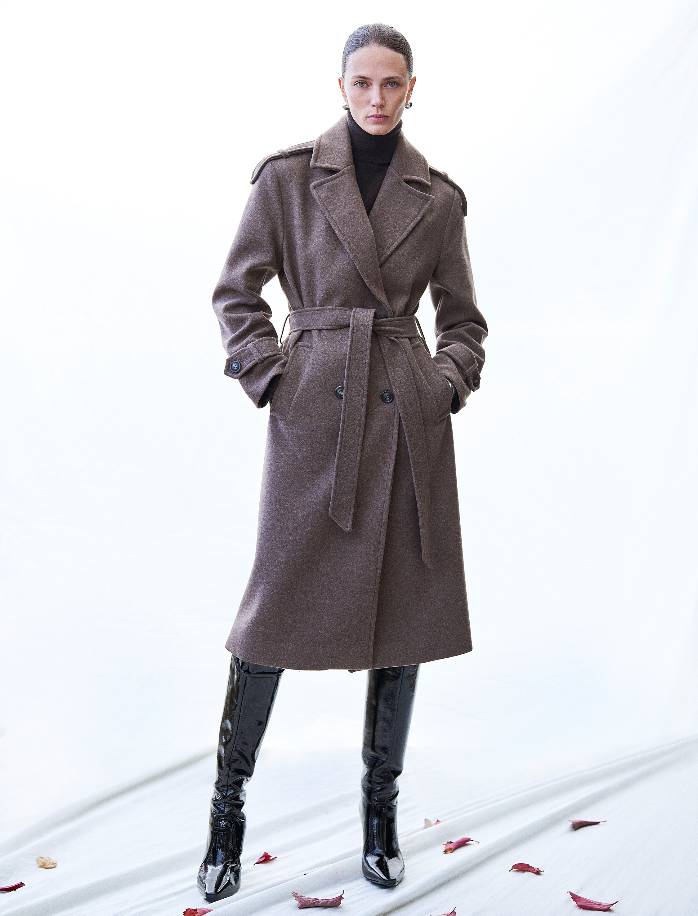   Trenç Kaban Kaşe Kruvaze Kemerli Cepli Uzun Kollu