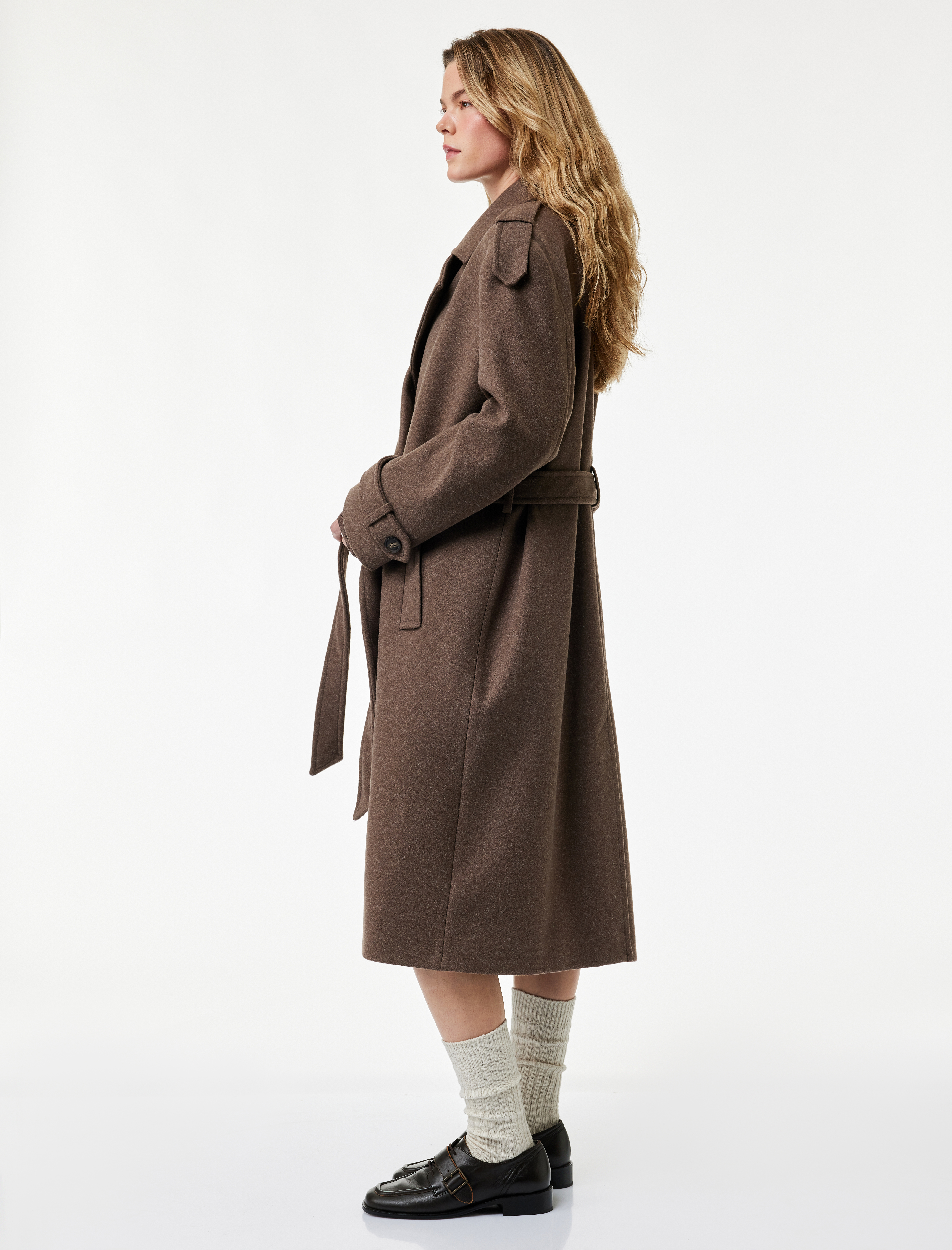   Trenç Kaban Kaşe Kruvaze Kemerli Cepli Uzun Kollu