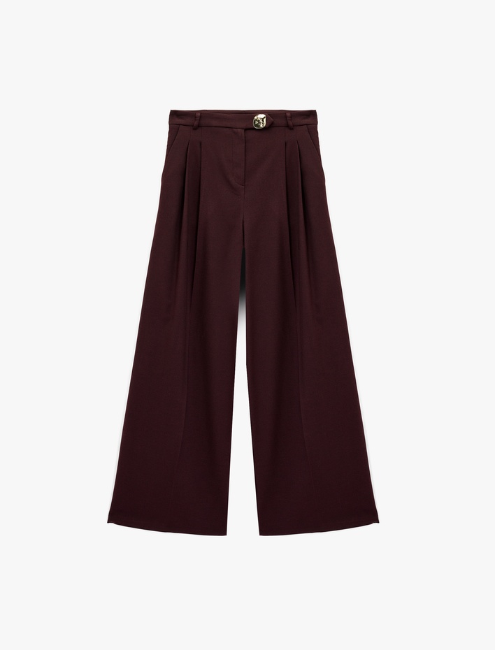  Koton X Melis Ağazat - Cepli Pile Detaylı Metal Aksesuarlı Palazzo Pantolon