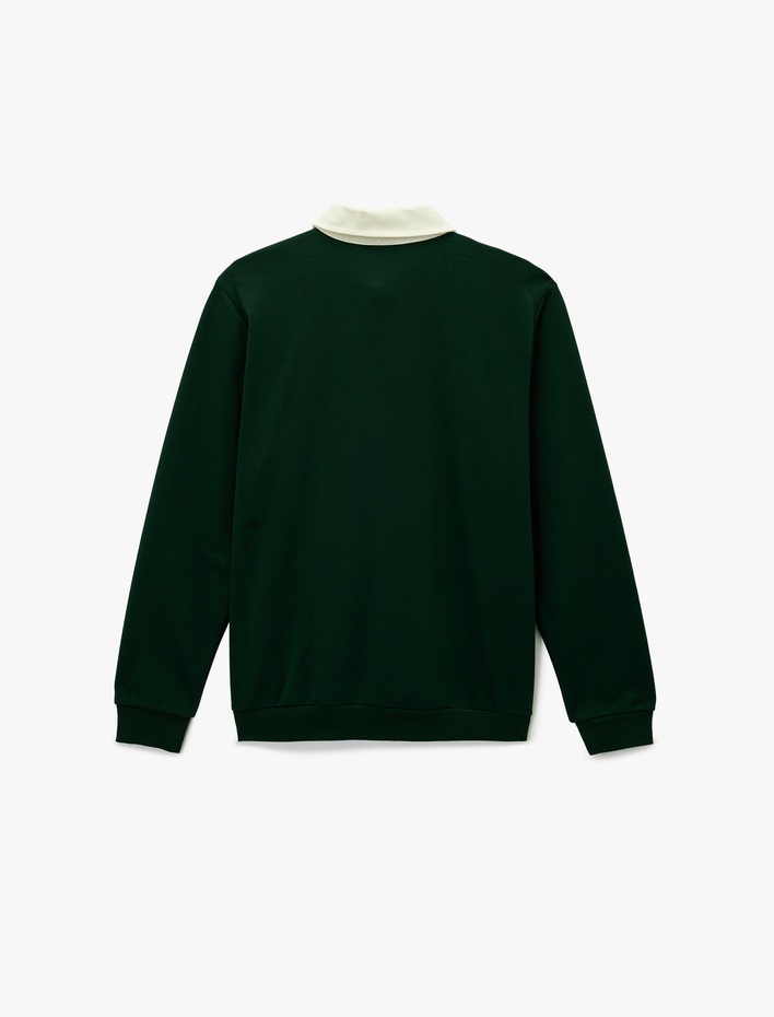  Şardonlu Düğmeli Polo Yaka Uzun Kollu Sweatshirt