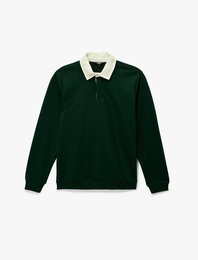 Regular Fit Renk Kontrastlı Düğmeli Polo Yaka Sweatshirt