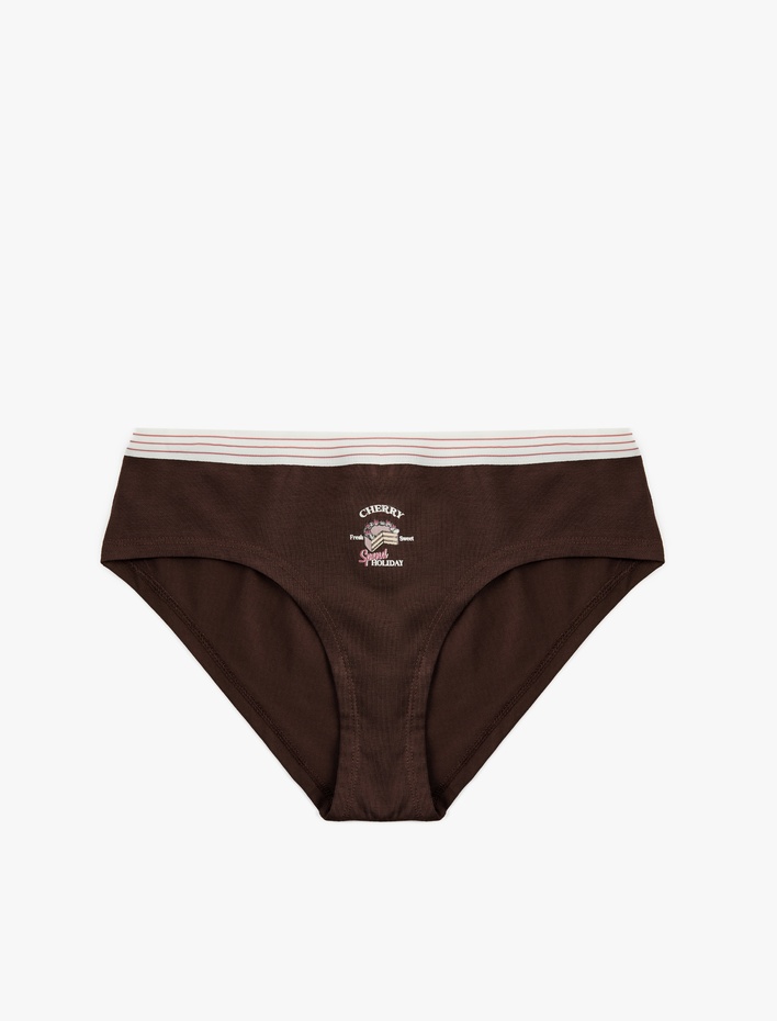  Rahat Kalıp Bel Detaylı Baskılı Pamuklu Brief Külot