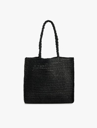 Saplı Örgü Hasır Tote Çanta