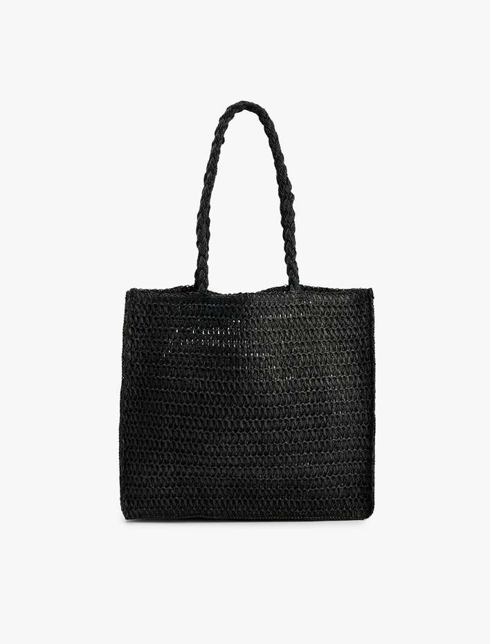 Kadın Saplı Örgü Hasır Tote Çanta