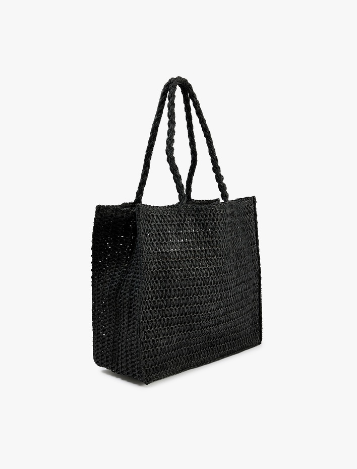Kadın Saplı Örgü Hasır Tote Çanta