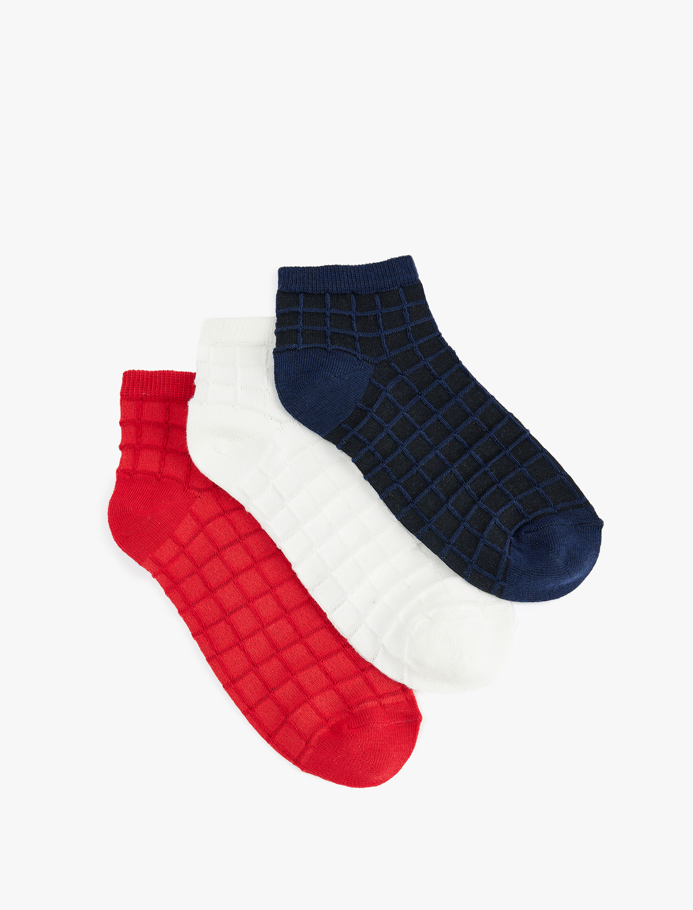  Kadın Pamuklu Kareli 3'lü Patik Çorap Seti