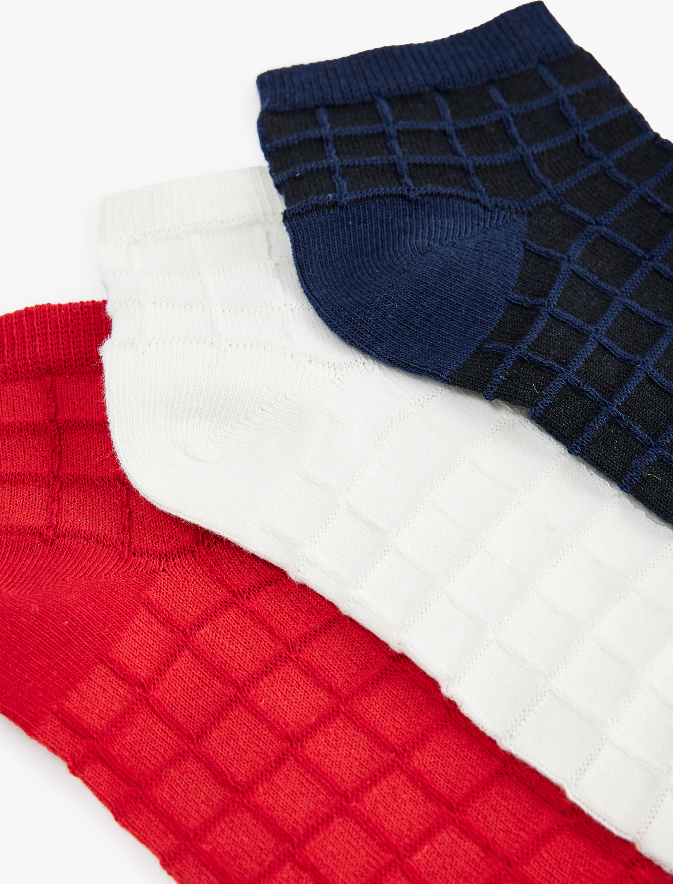  Kadın Pamuklu Kareli 3'lü Patik Çorap Seti