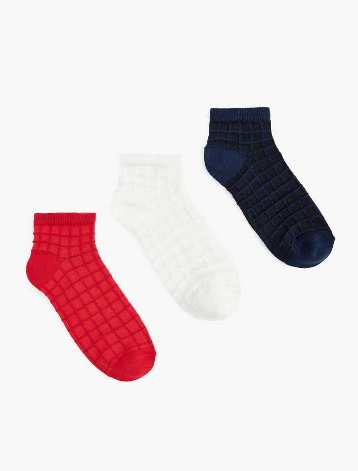 Kadın Pamuklu Kareli 3'lü Patik Çorap Seti