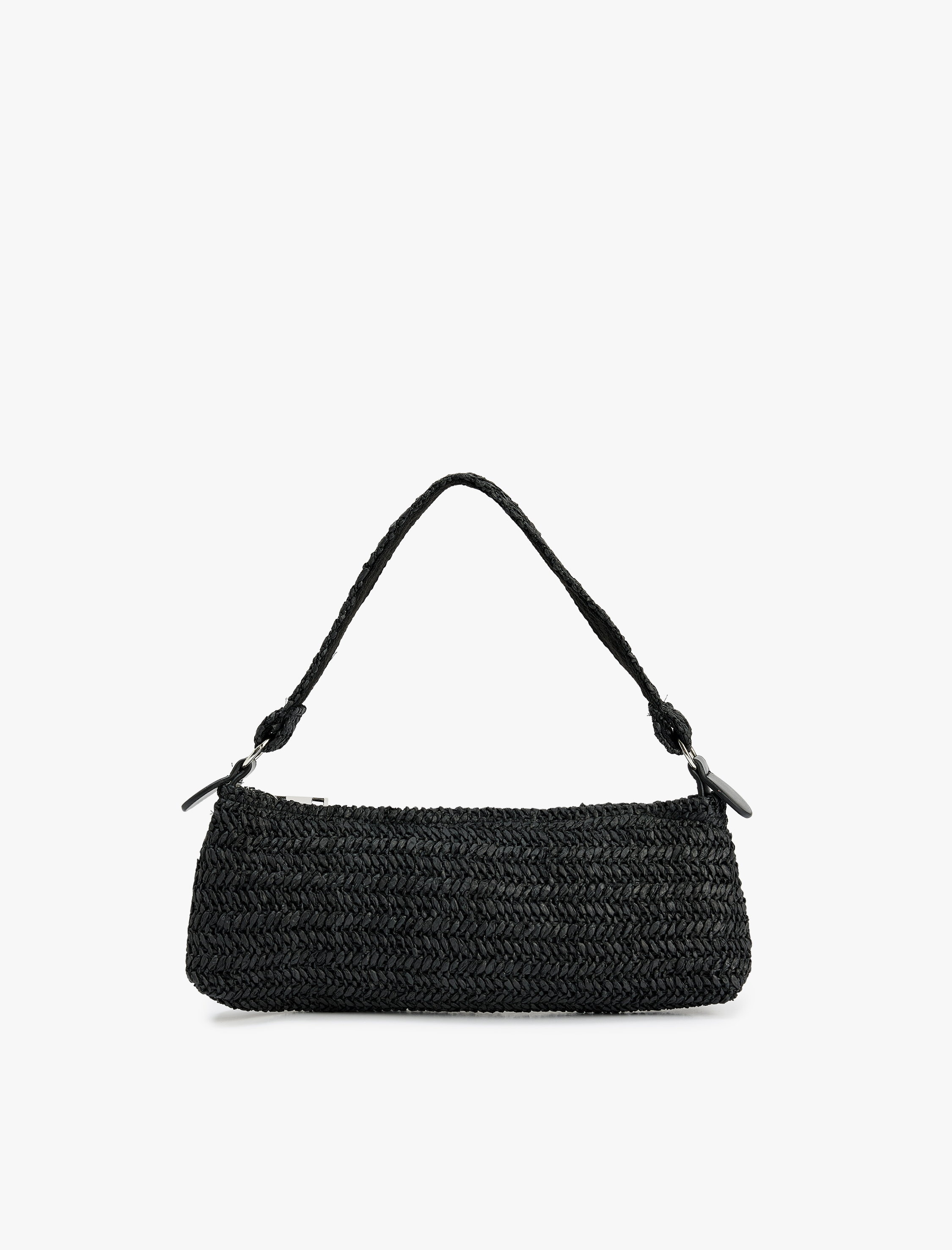  Kadın Örgü Detaylı Fermuarlı Hasır Omuz Çantası