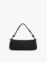 Örgü Detaylı Fermuarlı Hasır Omuz Çantası