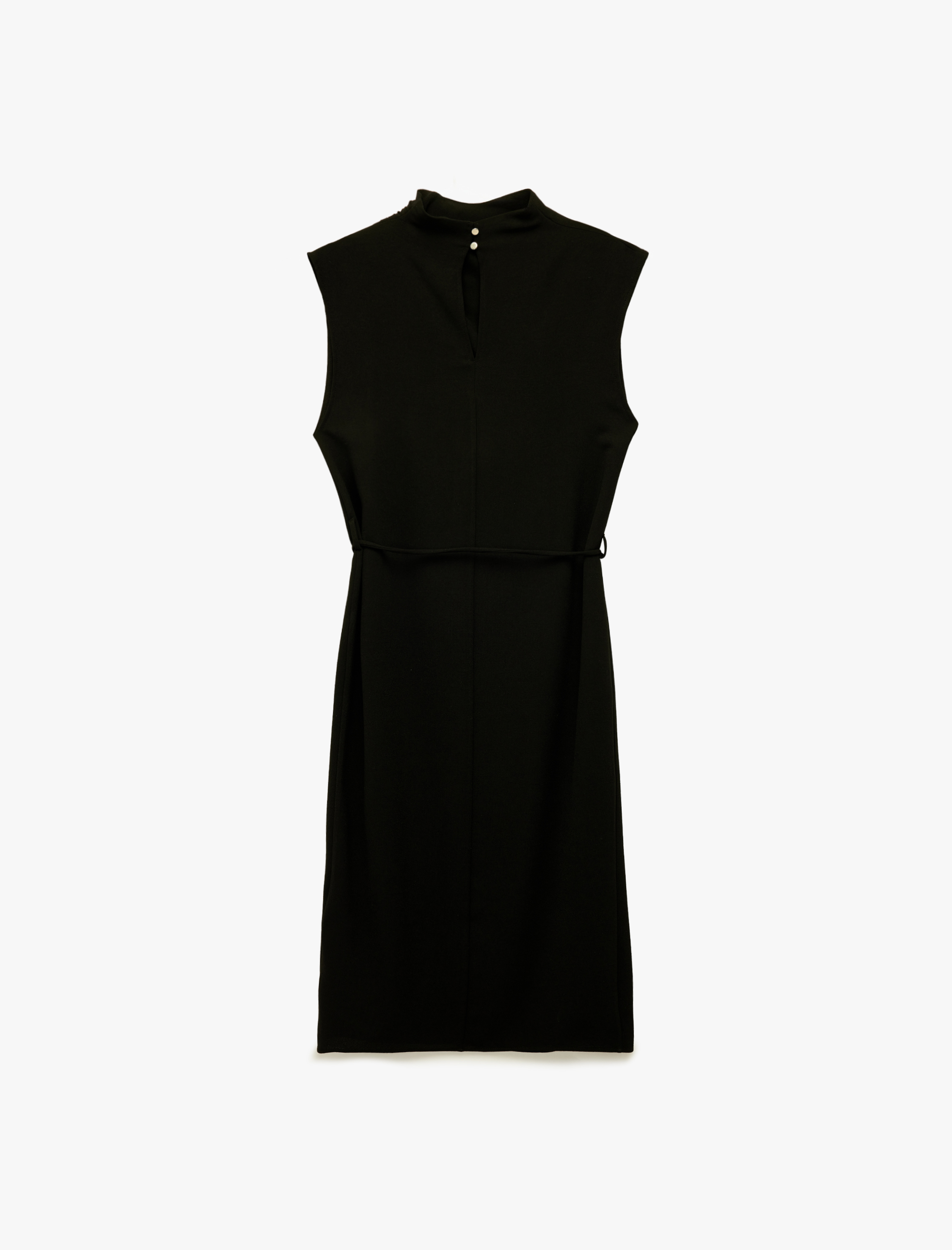   Dik Yaka Kolsuz Midi Drapeli Elbise